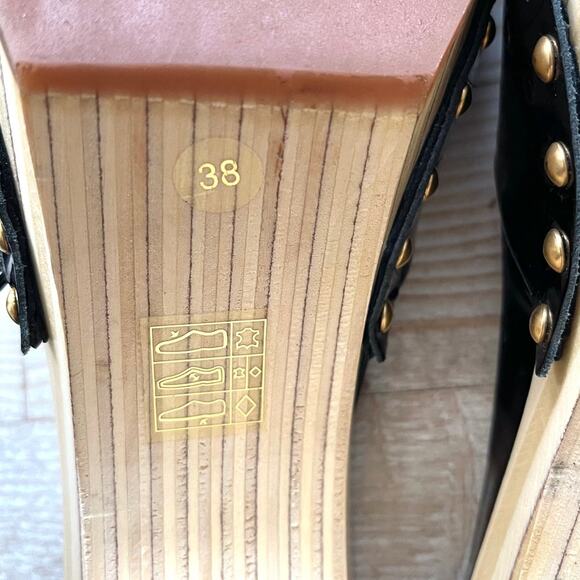 Miu‎ Miu Patent Leather Slingback Wood Platform Heel Sandals | Black 38 - Picture 9 of 13